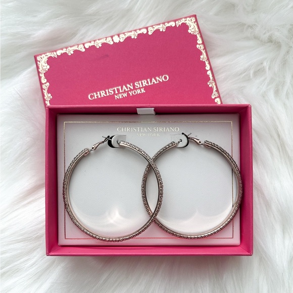 Christian Siriano Sparkling Rose Gold Tone Hoop Earrings - Picture 1 of 6